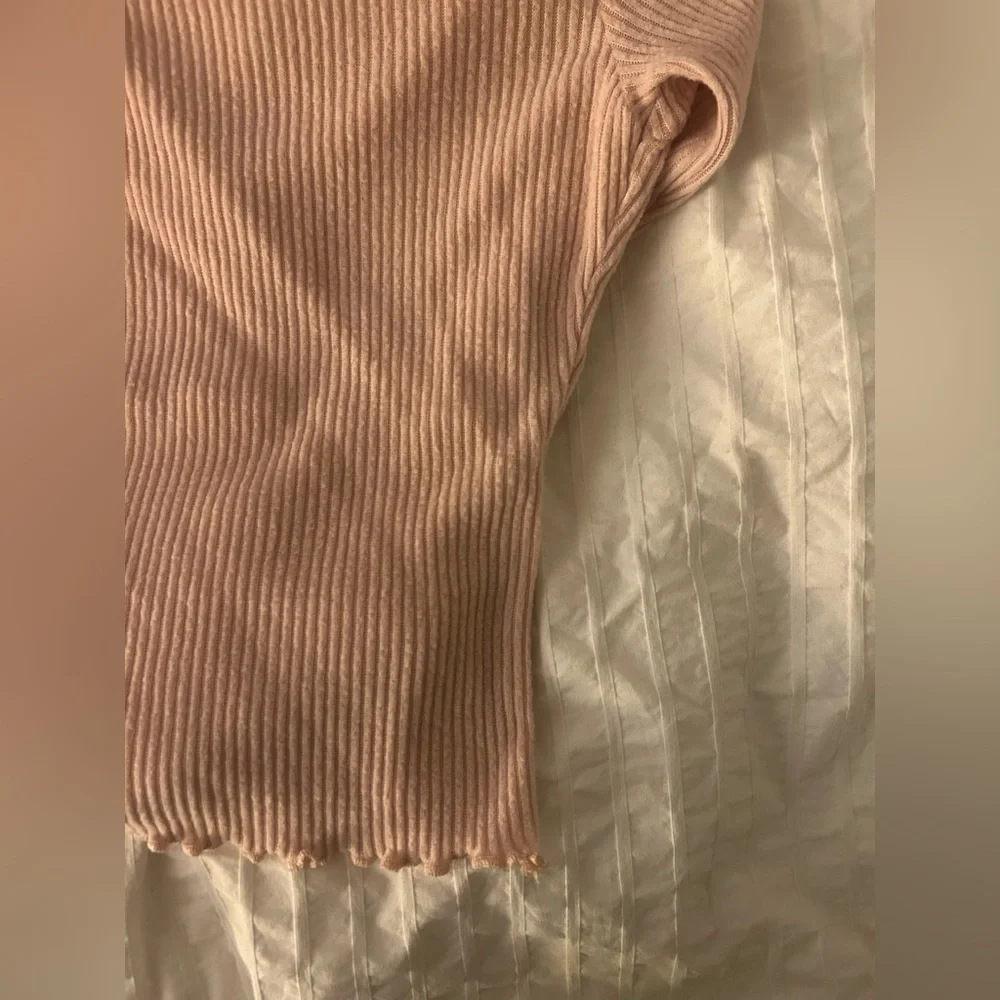 Heart & Hips S Pink Ribbed Balletcore Long Sleeve Blouse Top W/ Lettuce Hem